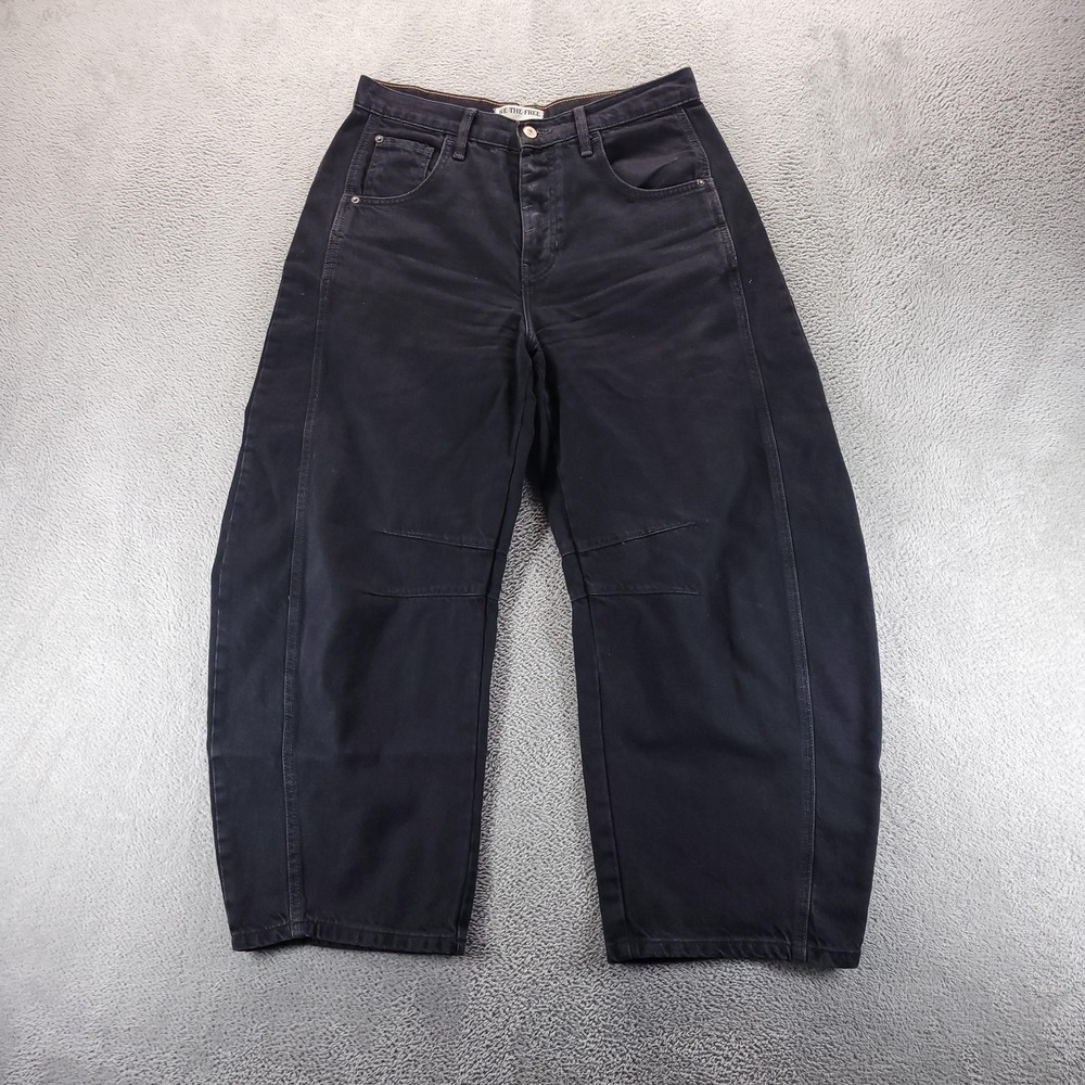 We The Free Jeans Womens 27 Black Lucky You Mid Rise Barrel Leg Crop Denim